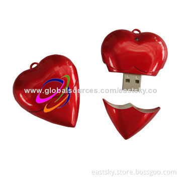 Promotional Heart Flash Drive, Shiny Heart Shape with Necklace to AttachNew